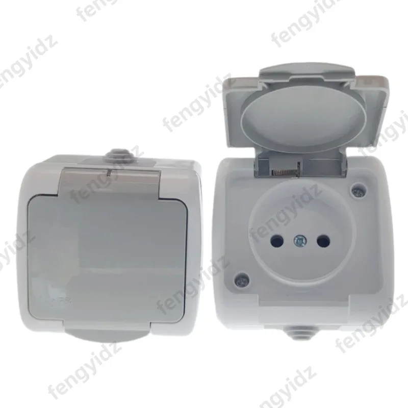 1P Surface-Mounted Single-Unit Wall Panel Household 16A European Standard Two-Hole Socket With Cover Waterproof And Splash-Proof