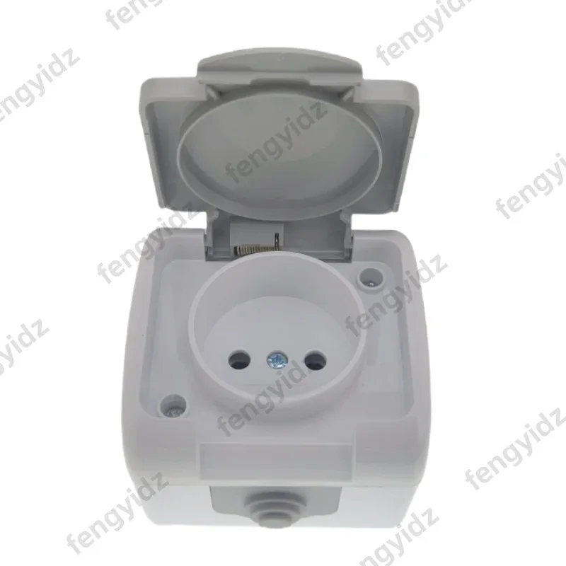 1P Surface-Mounted Single-Unit Wall Panel Household 16A European Standard Two-Hole Socket With Cover Waterproof And Splash-Proof