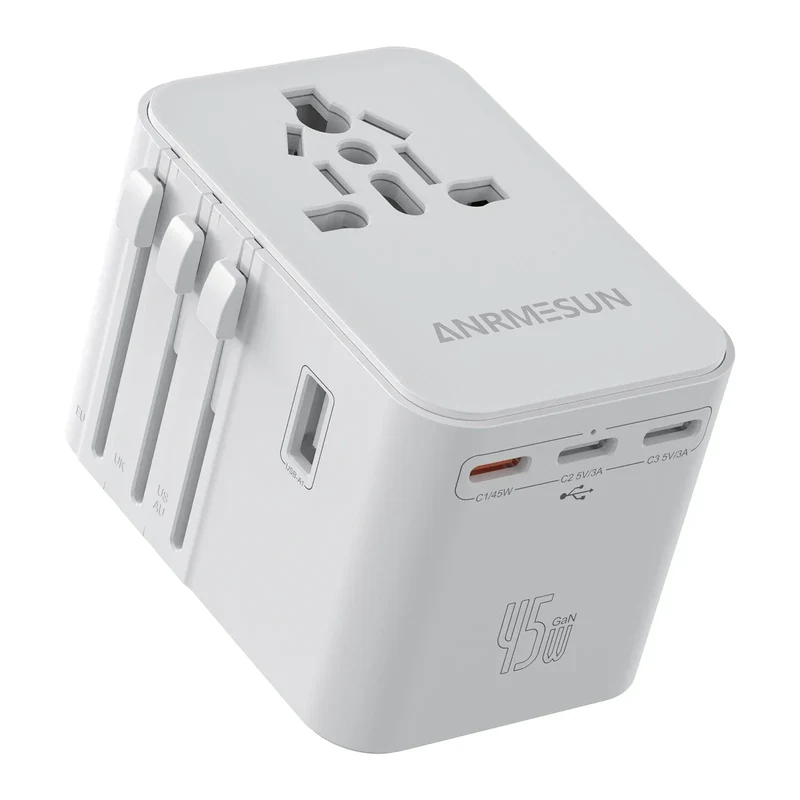 Global Universal Conversion Travel Plug 2 Type-C Sockets EU US AC Power Travel Adapter PD 65w 45w 25w Travel Plug Fast Charging