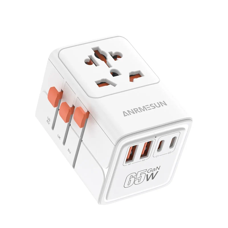 Global Universal Conversion Travel Plug 2 Type-C Sockets EU US AC Power Travel Adapter PD 65w 45w 25w Travel Plug Fast Charging