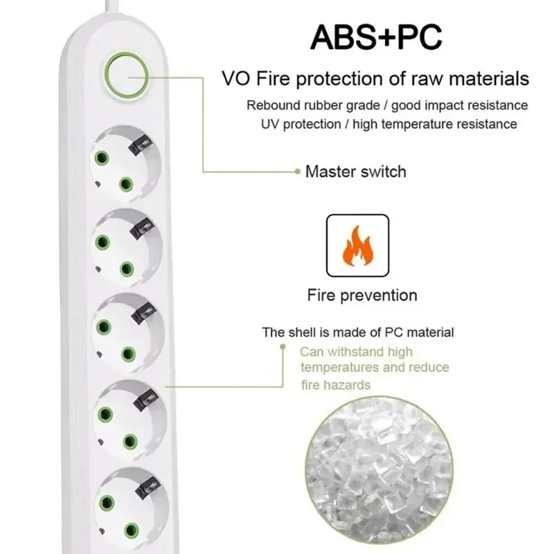 EU Power Socket 2m Cable 3USB Jack 3/4/5 Holes 2500W Power Strip AC Outlet with Extension Cord Max 2.1A Charging Adapter Socket