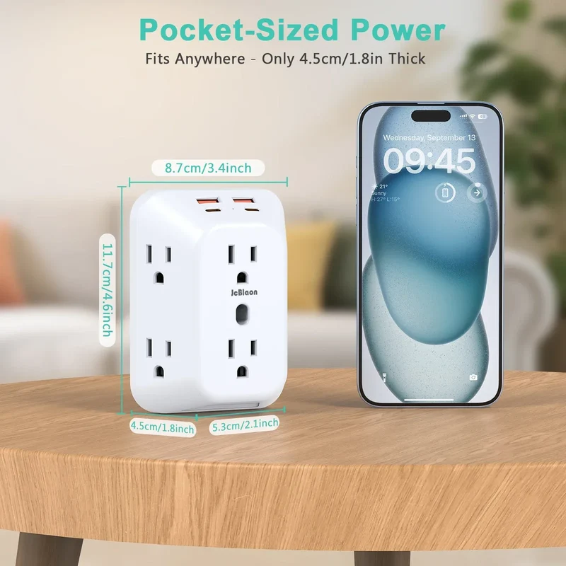 Multi Plug Wall Outle,6-Outlet Extender with 4 USB Ports,3 Sided Multi Plug Wall Adapter Surge Protector for Home Office