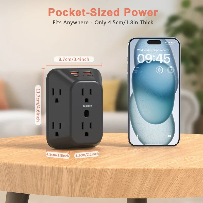 Multi Plug Wall Outle,6-Outlet Extender with 4 USB Ports,3 Sided Multi Plug Wall Adapter Surge Protector for Home Office