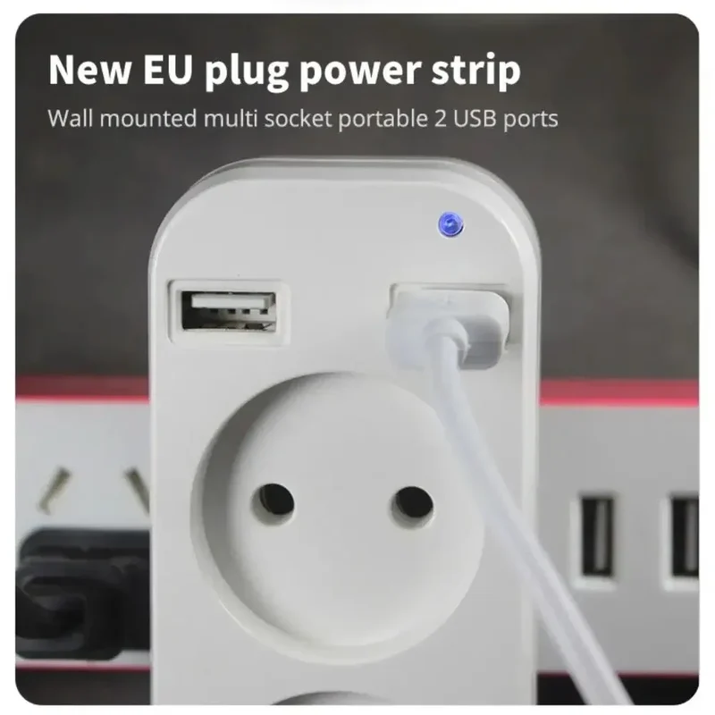 2025 New Upgrade European Plug Socket EU Plug Adapter With 2 USB Outlet Charger Multi Function Travel Charger For Phones Tablets