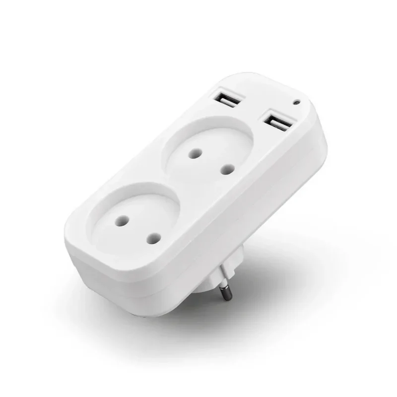 2025 New Upgrade European Plug Socket EU Plug Adapter With 2 USB Outlet Charger Multi Function Travel Charger For Phones Tablets