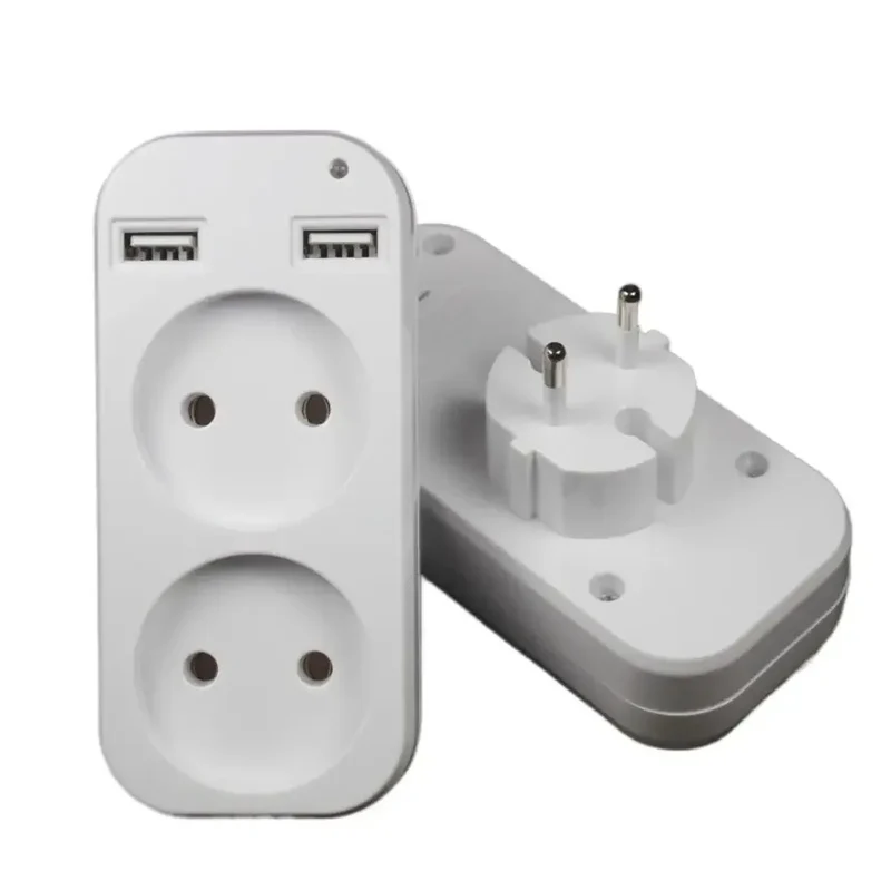 2025 New Upgrade European Plug Socket EU Plug Adapter With 2 USB Outlet Charger Multi Function Travel Charger For Phones Tablets