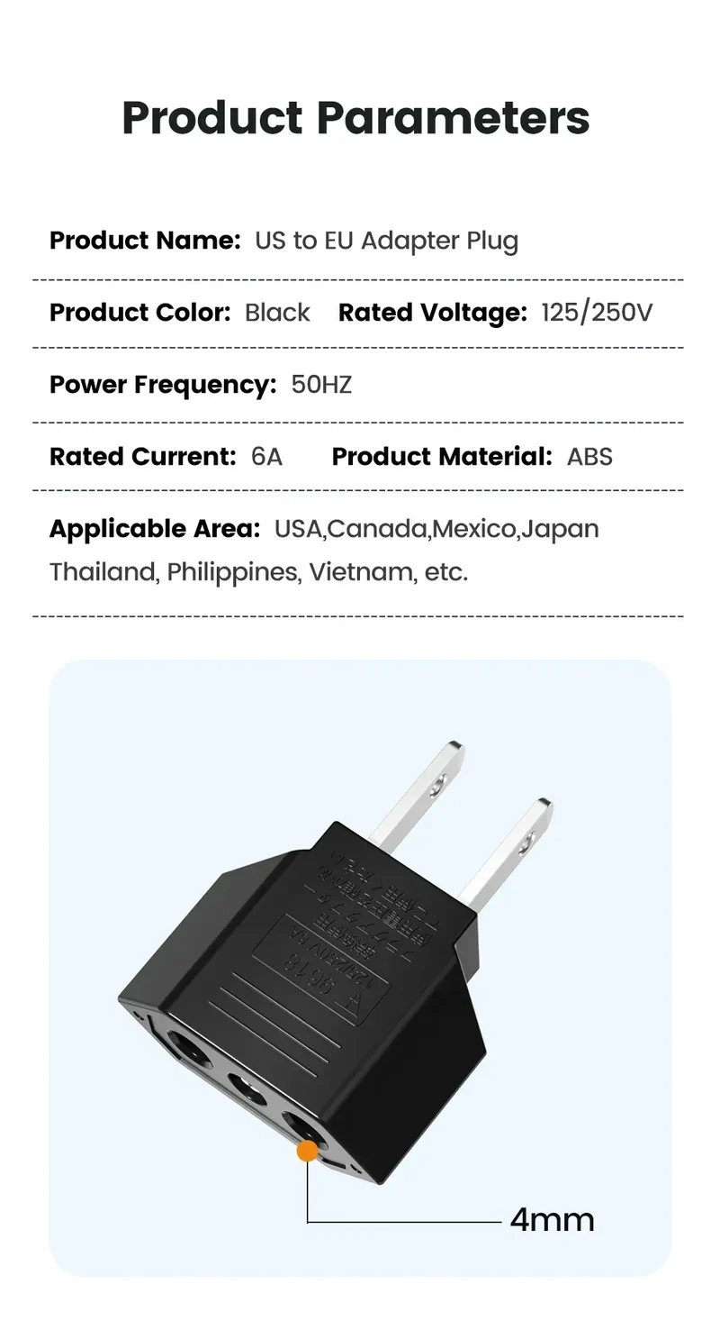 US Electrical Plug Adapter US To EU Socket Outlet American Japan China Travel Adapter European EU To US Power Adapter Converter