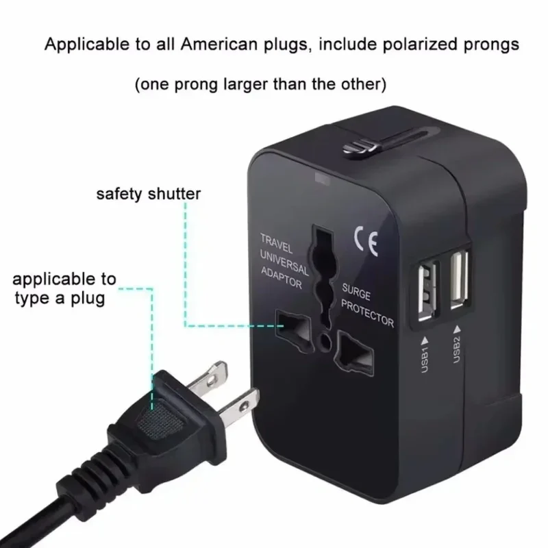 Universal Travel AC Power Adapter with Dual USB Ports EU US UK AU Outlet Converter Socket Plug Global Conversion Charger