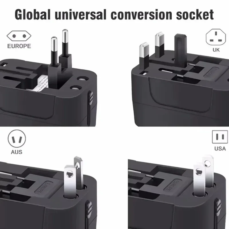 Universal Travel AC Power Adapter with Dual USB Ports EU US UK AU Outlet Converter Socket Plug Global Conversion Charger