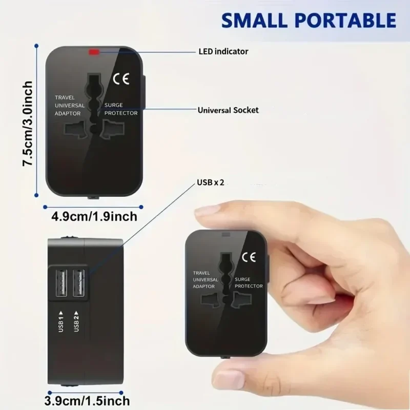 Universal Travel AC Power Adapter with Dual USB Ports EU US UK AU Outlet Converter Socket Plug Global Conversion Charger