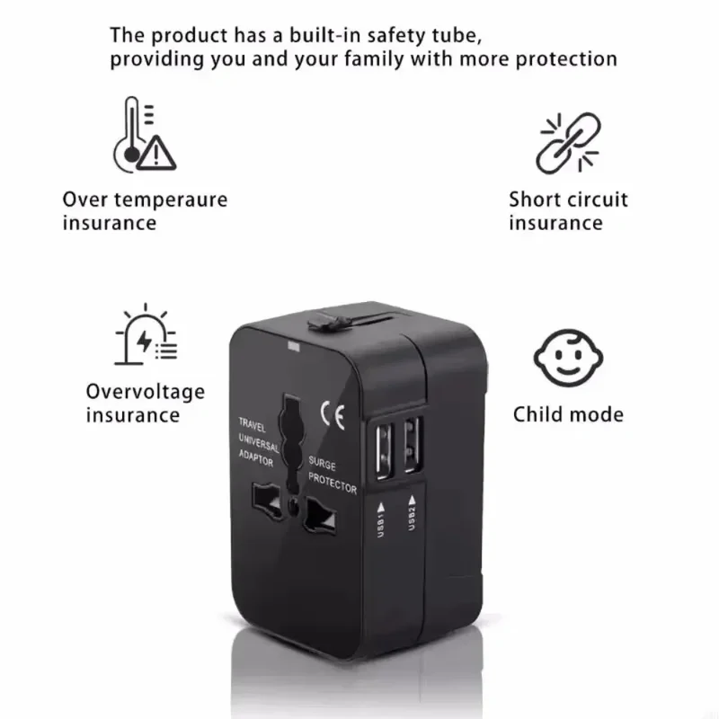 Universal Travel AC Power Adapter with Dual USB Ports EU US UK AU Outlet Converter Socket Plug Global Conversion Charger