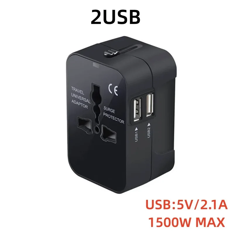 Universal Travel AC Power Adapter with Dual USB Ports EU US UK AU Outlet Converter Socket Plug Global Conversion Charger