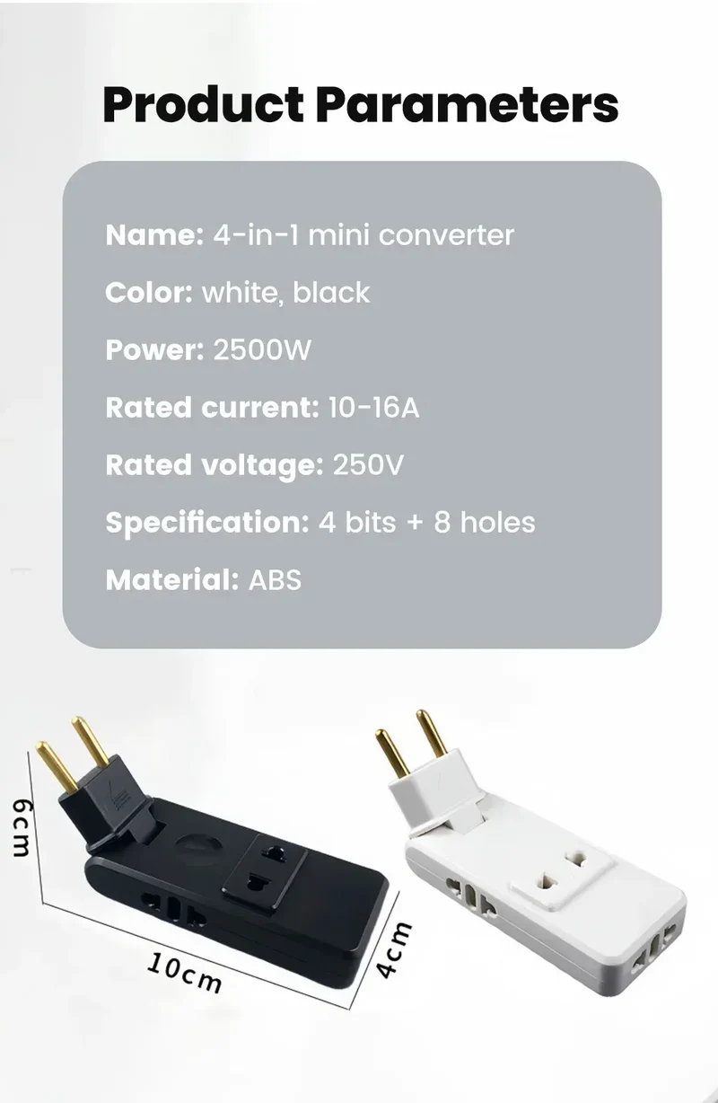 Protable Travel Power Converter Wall Outlet Plug Adaptors 4 in 1 EU 4.8MM Extension Chargers Adapter 180° Rotation Plug Adapter