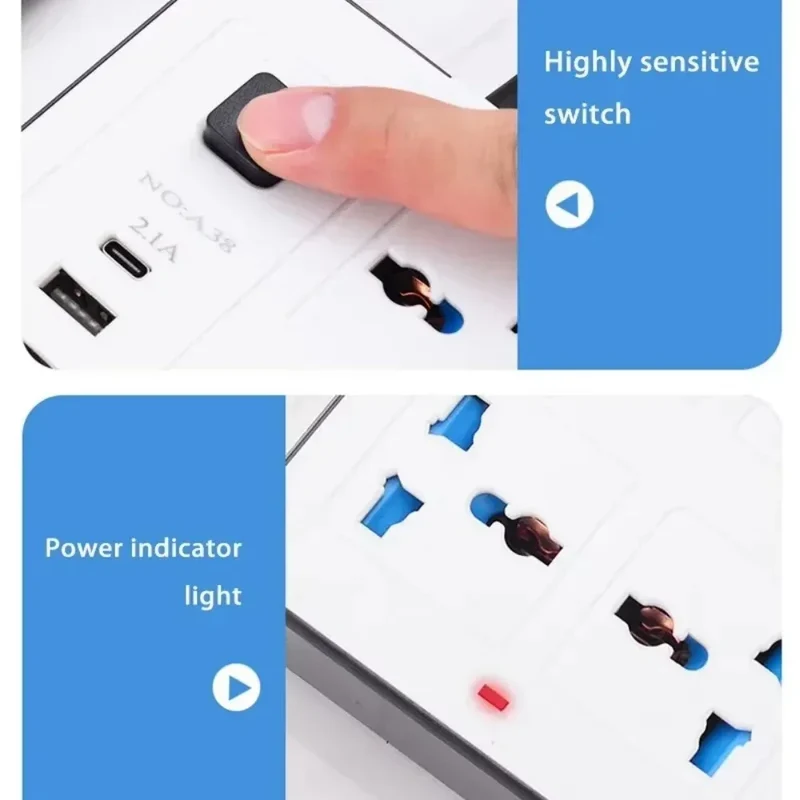 Universal Power Strip AC Outlet With Extension Cable Type C USB Ports Charger Electrical Socket For iPhone POCO Samsung Xiaomi