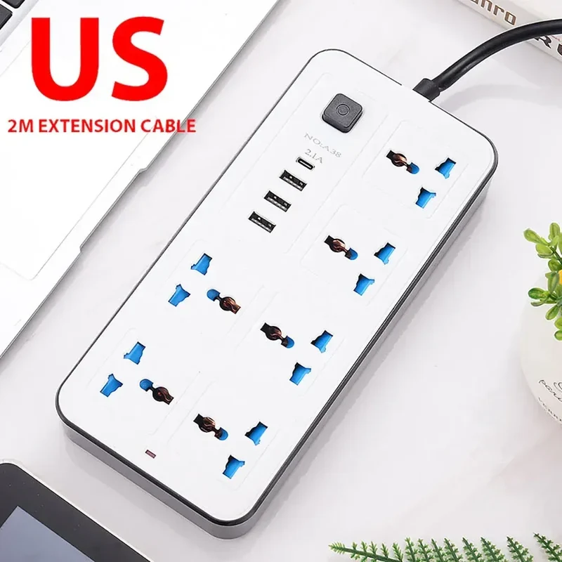 Universal Power Strip AC Outlet With Extension Cable Type C USB Ports Charger Electrical Socket For iPhone POCO Samsung Xiaomi