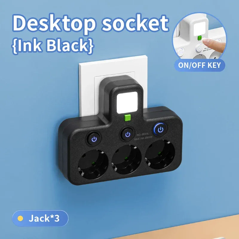 EU Plug Power Strip with 3 AC Outlets +2 USB Ports+ 1 Type C, 6-in-1 Plug Socket Adapter Wireless Wall Charger for Home Office