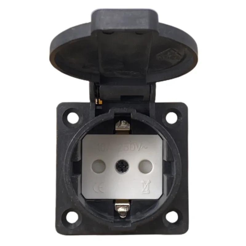 Black Blue Waterproof Franch Germany Industry Safety Outlet 16A 250V CE Cover Waterproof Dustproof Power Connector AC Socket