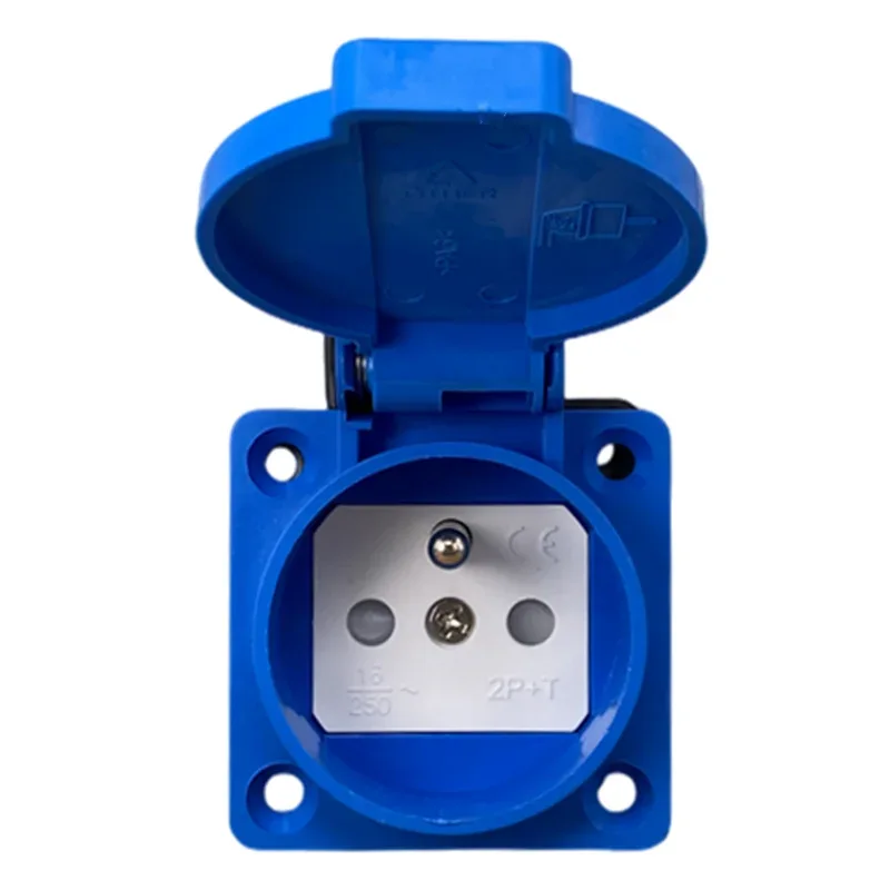 Black Blue Waterproof Franch Germany Industry Safety Outlet 16A 250V CE Cover Waterproof Dustproof Power Connector AC Socket