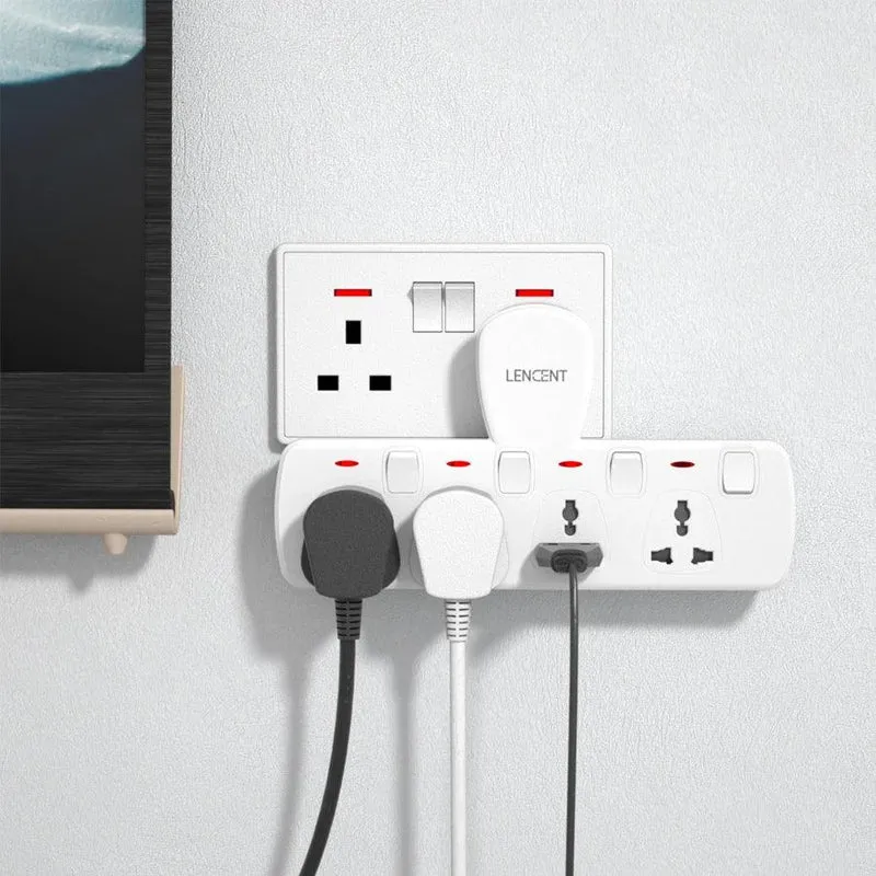 LENCENT Multi Plug Extension Socket with 4 Universal AC Outlets 3250W 13A Extension Plug Adapter with Switch for Home Office