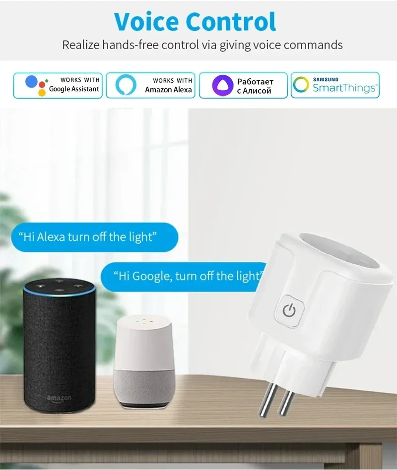 Tuay Smart Socket EU 16A 20A WiFi Smart Plug with Power Monitoring Smart Life APP Remote Control Support Google Assistant Alexa