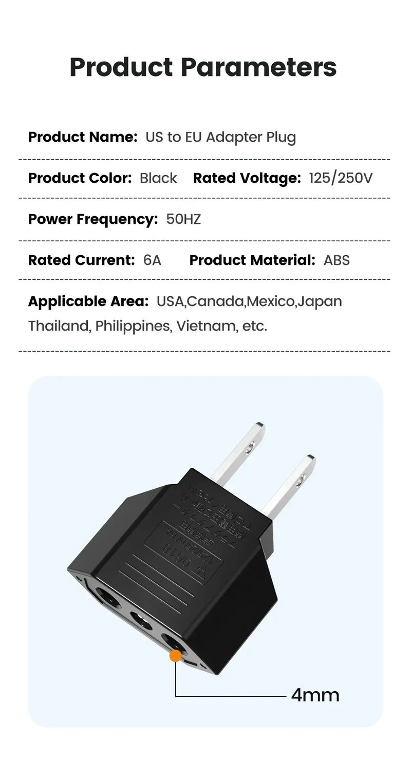 US Plug Adapter US to EU Plug Adapter European EU To US JP CN Power Adapter Electrical Plug Converter Sockets AC Charger Outlet