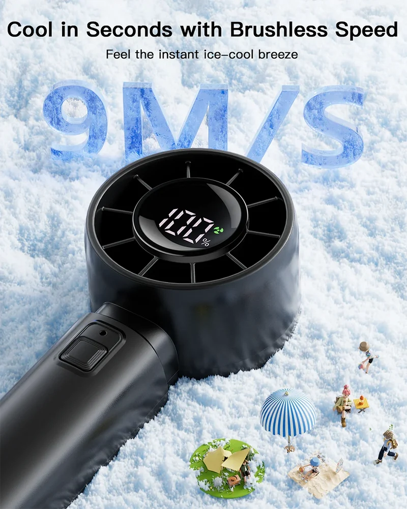 coldSky Handheld Mini Fan 4000mAh Battery Portable Rechargeable Fan with LED Display 5 Speed Turbo Fan for Beach Travel Vacation