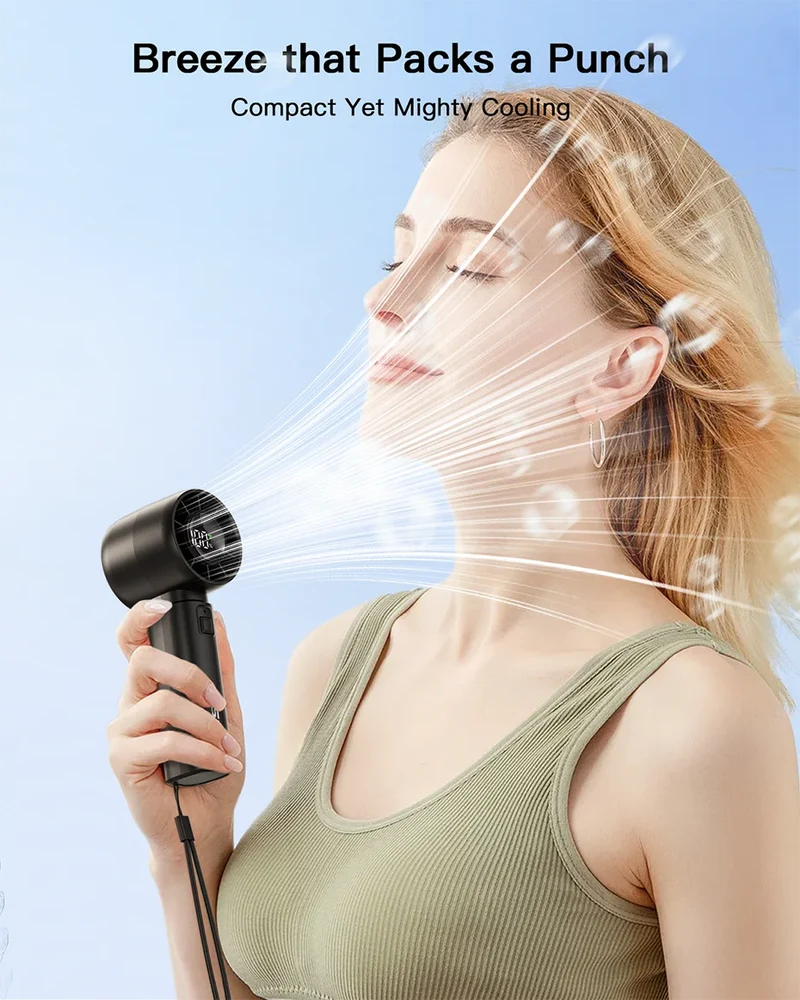 coldSky Handheld Mini Fan 4000mAh Battery Portable Rechargeable Fan with LED Display 5 Speed Turbo Fan for Beach Travel Vacation