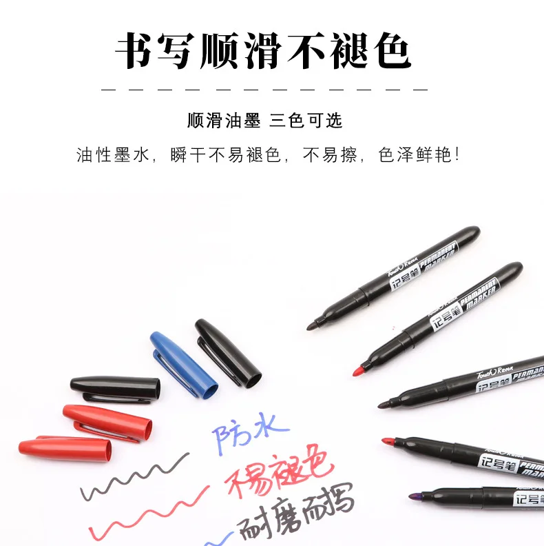 6 PCS Permanent Marker Pen Manga Drawing Markers Black Blue Red Waterproof Ink Sketch Pens Stationery Art School Supplies