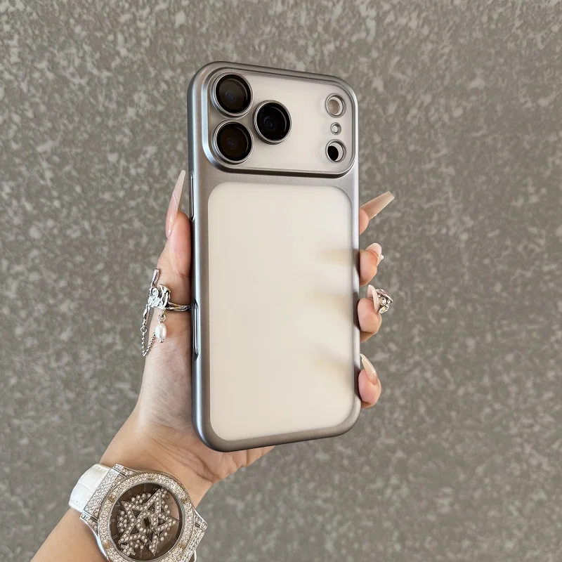 Luxury Transparent Matte Phone Case For iPhone 17Pro Air 17 16 15 14 13 12 11 Pro Max Lens Protection Metallic Color Frame Cover