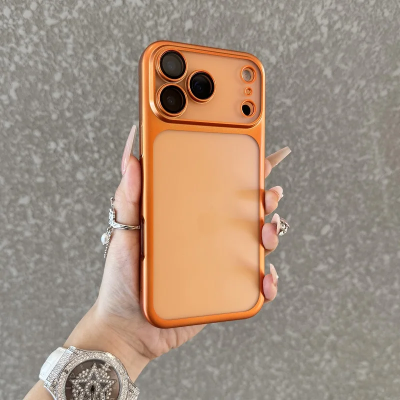 Luxury Transparent Matte Phone Case For iPhone 17Pro Air 17 16 15 14 13 12 11 Pro Max Lens Protection Metallic Color Frame Cover