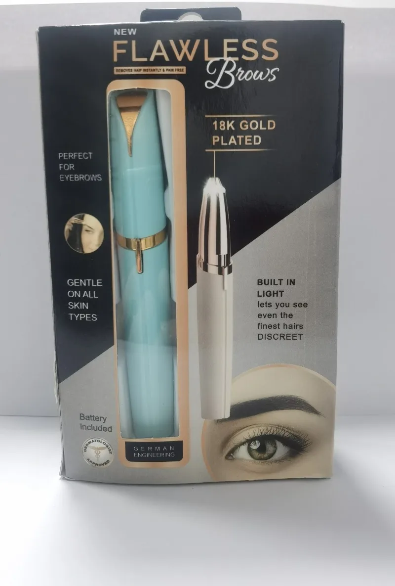 Mini Electric Eyebrow Trimmer Pen - Painless Hair Remover with LED Light for Facial Brows