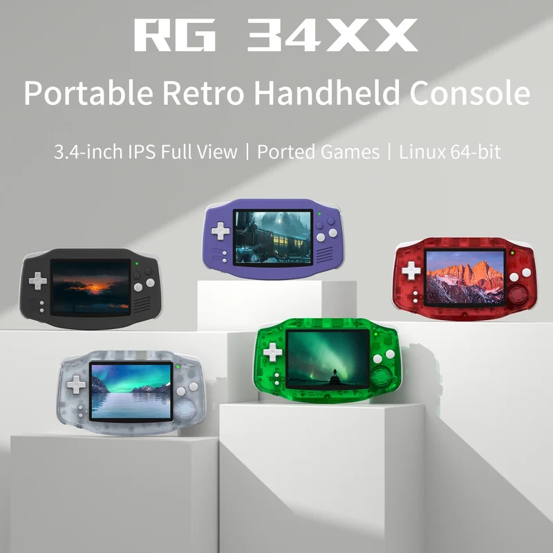 Anbernic RG34XX Handheld Game Console 3.4" IPS Screen Linux 64bit Retro Gaming Player Support WiFi Bluetooth HD TV Out Streaming