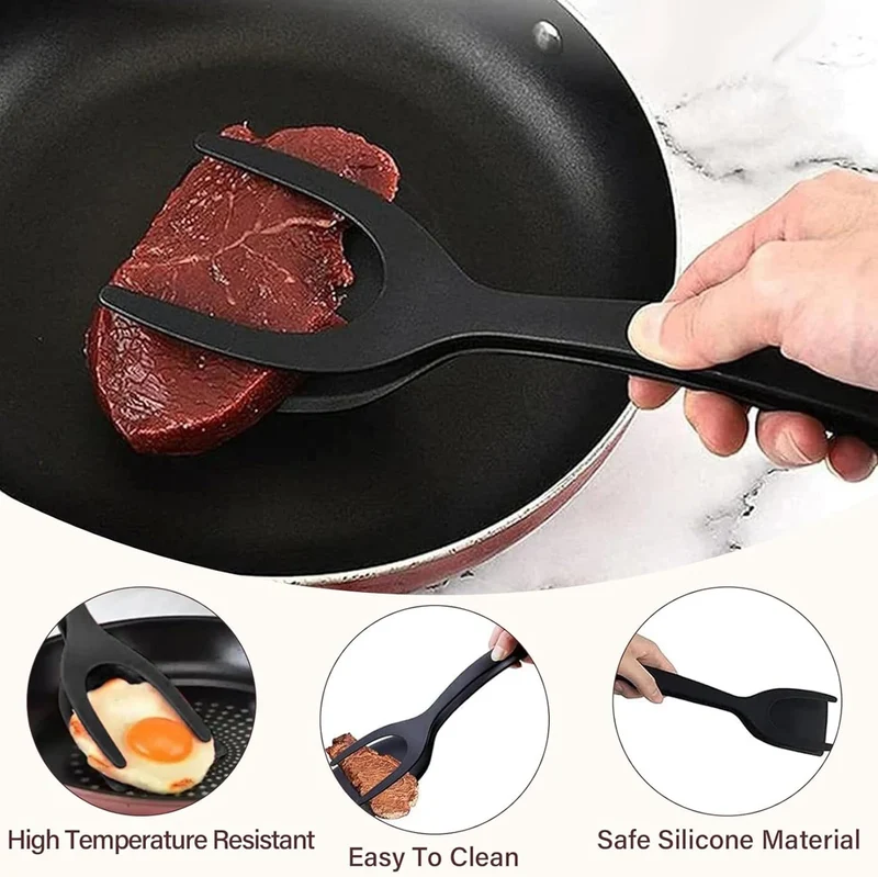 New 2 in 1 Grip Flip Spatula Tongs Egg Flipper Spatula Nylon Non Stick Coating Pancake Fish French Toast Omelet Making Tool