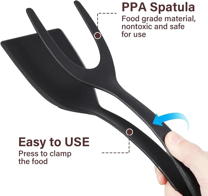 New 2 in 1 Grip Flip Spatula Tongs Egg Flipper Spatula Nylon Non Stick Coating Pancake Fish French Toast Omelet Making Tool