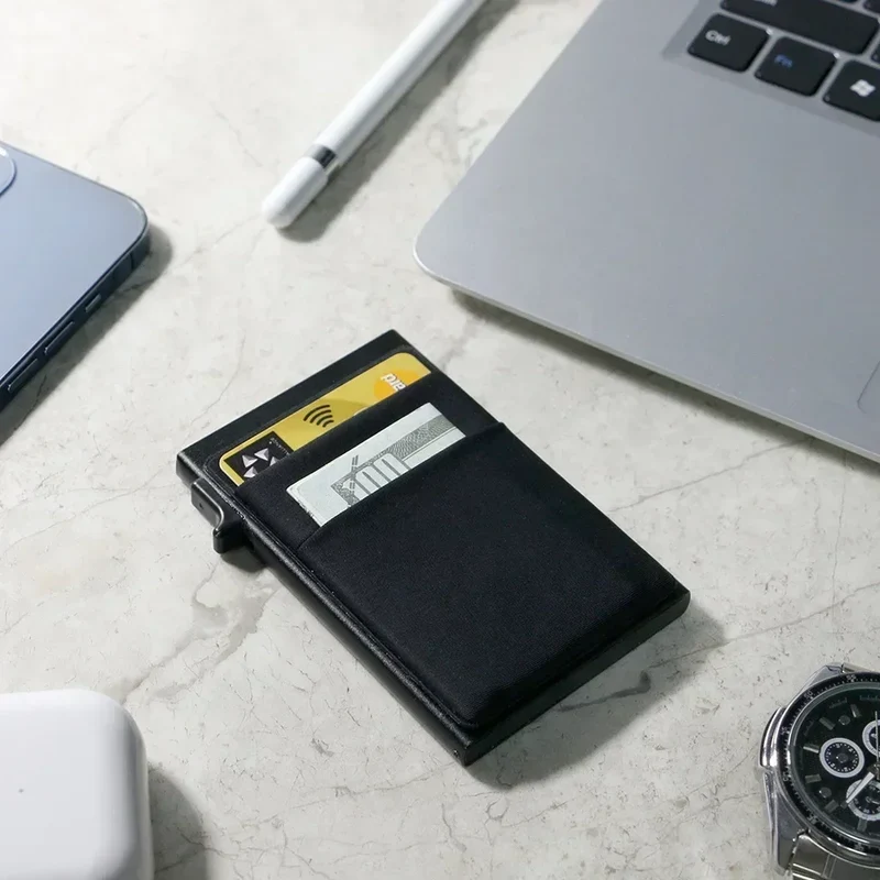 Slim RFID Blocking Metal Wallet for Men - Minimalist Smart Magic Card Case Holder with Protection for Bank ID and Credit Cards
