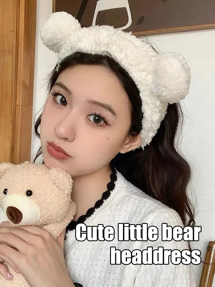 Cute Bear Hair Band Women's Face Wash Facial Mask Makeup Headwear Plush Hair Band Anti Slip Hair Band Hair Hccessories