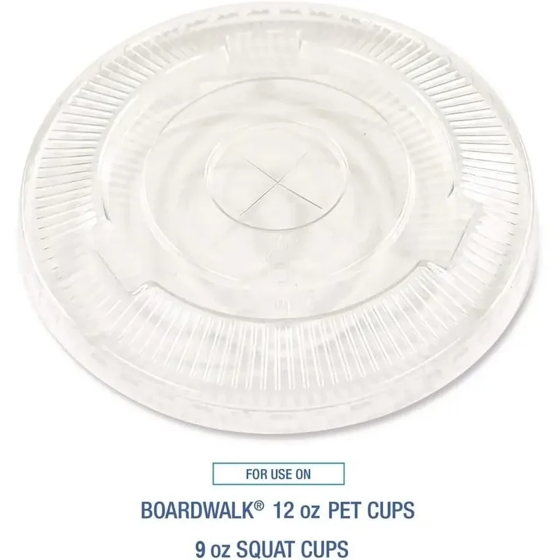 Boardwalk BWKNPET910STRAPK Disposable Lids 9 Oz. to 10 Oz. Crystal-Clear Cold Cup Straw-Slot Packaged (100/Pack) B0F8PK87WD