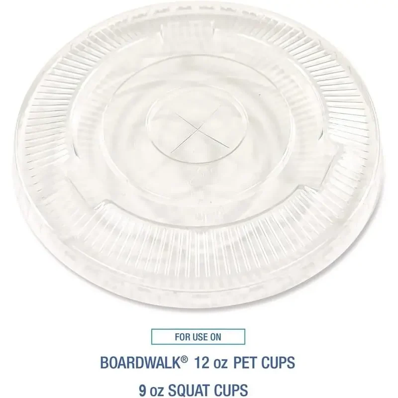 Boardwalk BWKNPET912STRAPK Disposable Crystal-Clear Cold Cup Lids 9 Oz. to 12 Oz. with Straw-Slot Clear (100/Pack) B0F8PLC2HC