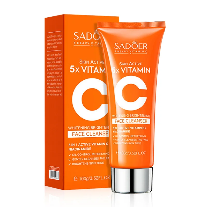SADOER Vitamin C Facial Cleanser Face Wash Foam Cleanser Deep Cleansing Moisturizing Brightening Hydrating Skin Care Products