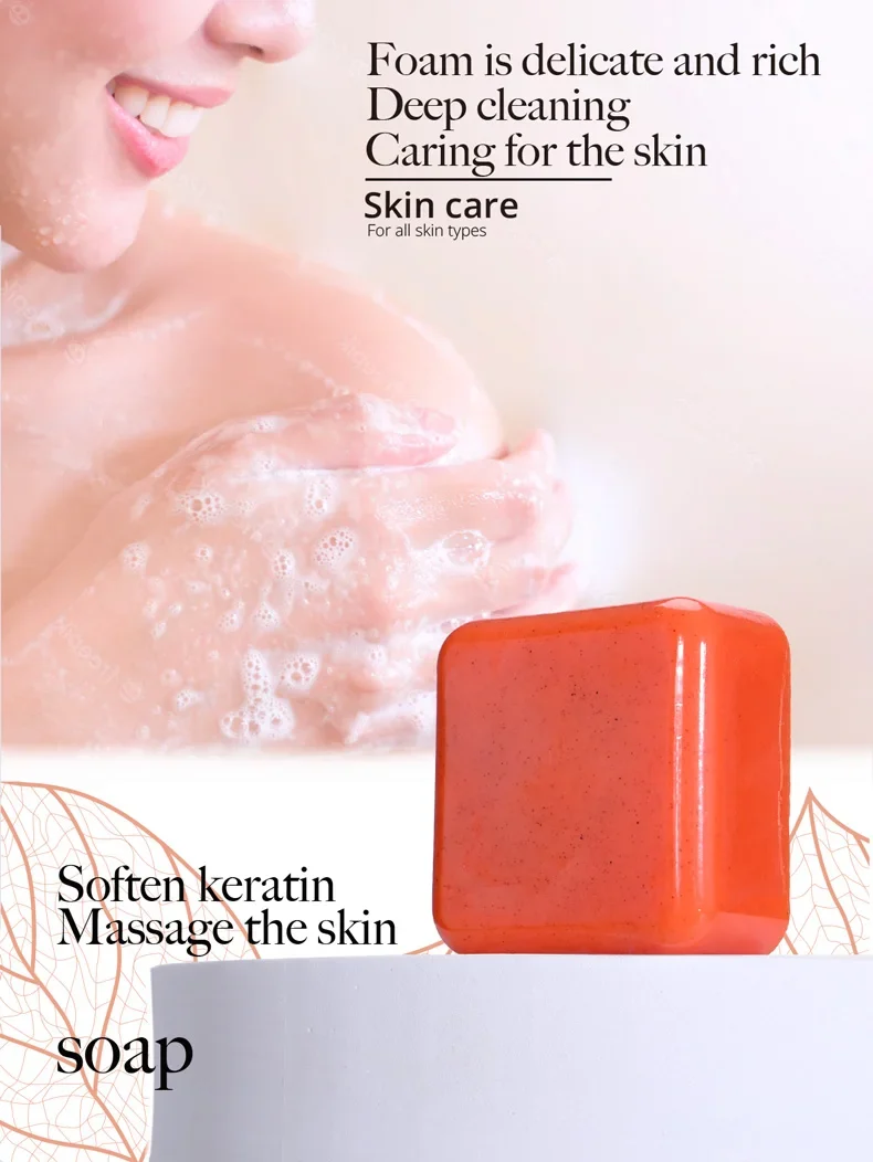 Kojic Acid Scrub Soap orange Fragrance Body Face Wash Nature Ingredient Papaya Floral Pattern Paper Style Bath