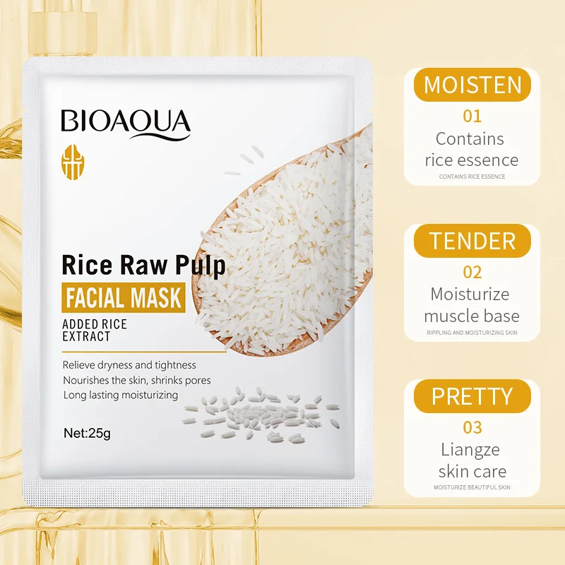 10 Pieces of Rice Puree Facial Mask, Moisturizing, Firming and Hydrating, Korean-Style Skin Care Mask Sheet