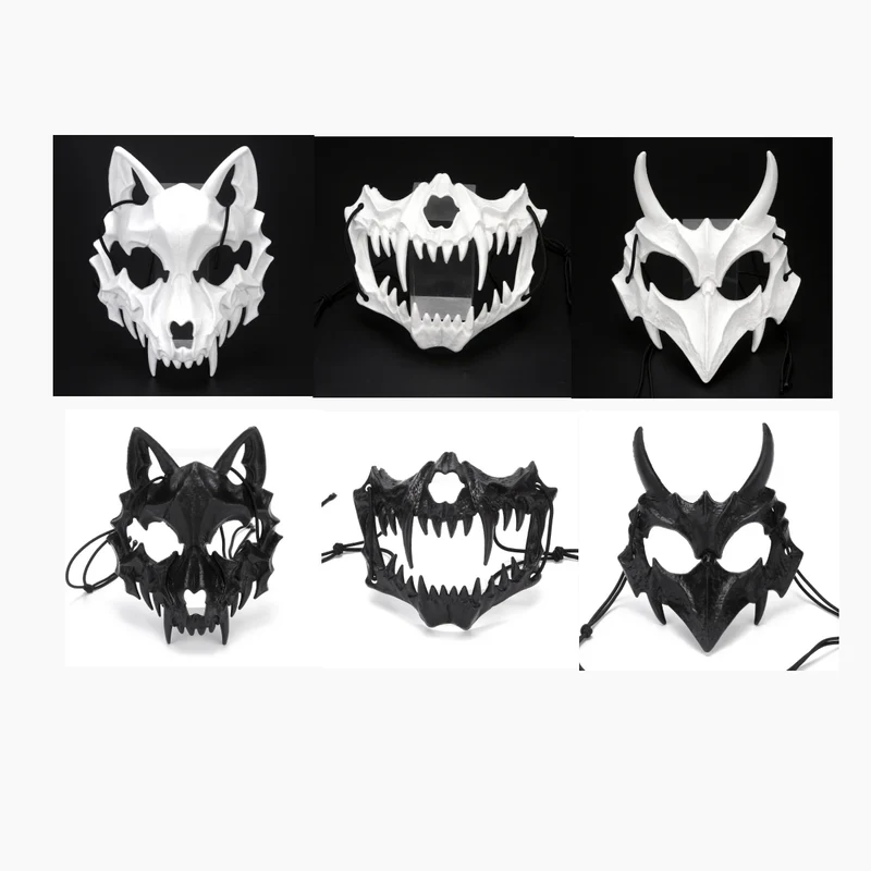 Halloween Mask Half-face Mask Cos Dragon God Fierce Tiger Night Fork Tengu Man Wolf Mask Performance Skull Masks