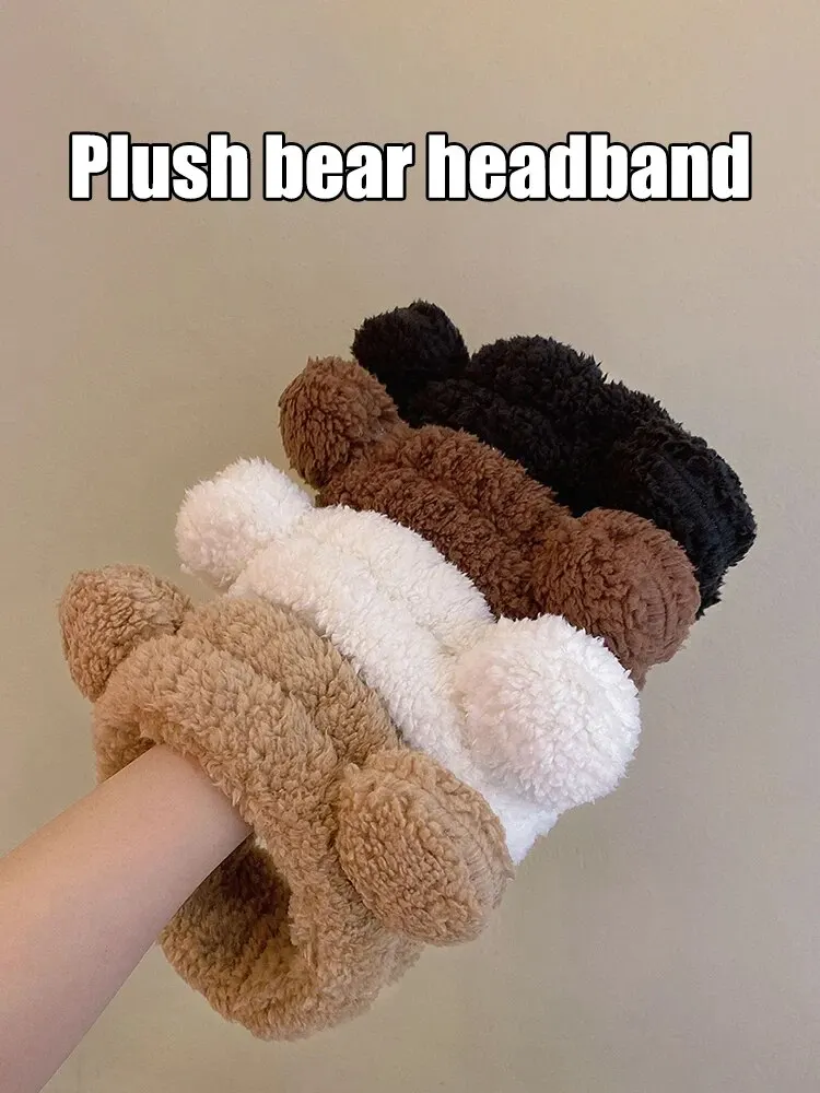 Cute Bear Hair Band Women's Face Wash Facial Mask Makeup Headwear Plush Hair Band Anti Slip Hair Band Hair Hccessories