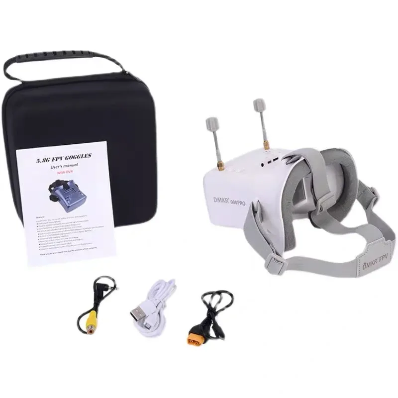 008d Pro Fpv Goggles 8g Analog Video Transmission 3.7v Lipo Battery Charging Remote Dvr Included Plastic Headset
