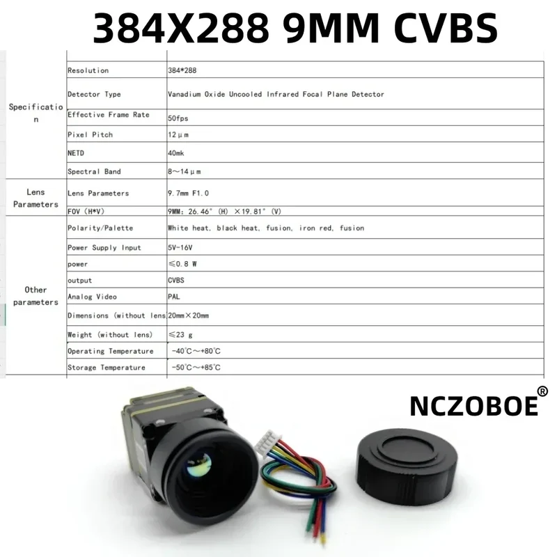 NCZOBOE 9.7mm Drone thermal imaging lens 256/384 Suitable for FPV and fixed-wing UAV FPV Camera Kit for plane CVBS