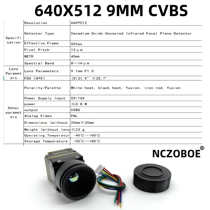 NCZOBOE 9.7mm Drone thermal imaging lens 256/384 Suitable for FPV and fixed-wing UAV FPV Camera Kit for plane CVBS