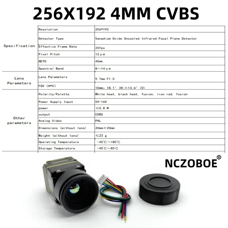 NCZOBOE 9.7mm Drone thermal imaging lens 256/384 Suitable for FPV and fixed-wing UAV FPV Camera Kit for plane CVBS