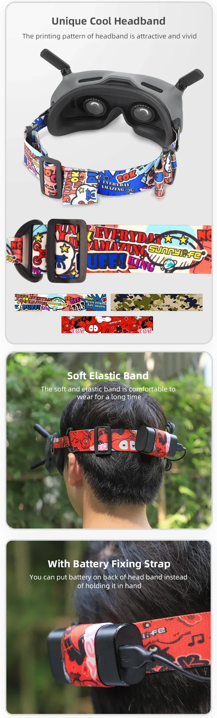 Colorful Headband Soft Elastic Head Strap Adjustable for DJI Avata Goggles 2/FPV Goggles V2 Glasses Accessories