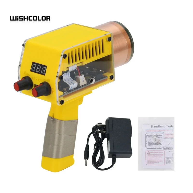 Wishcolor Handheld Tesla Coil Rechargeable Solid State Tesla Coil Manual & Automatic Modes with Yellow Shell