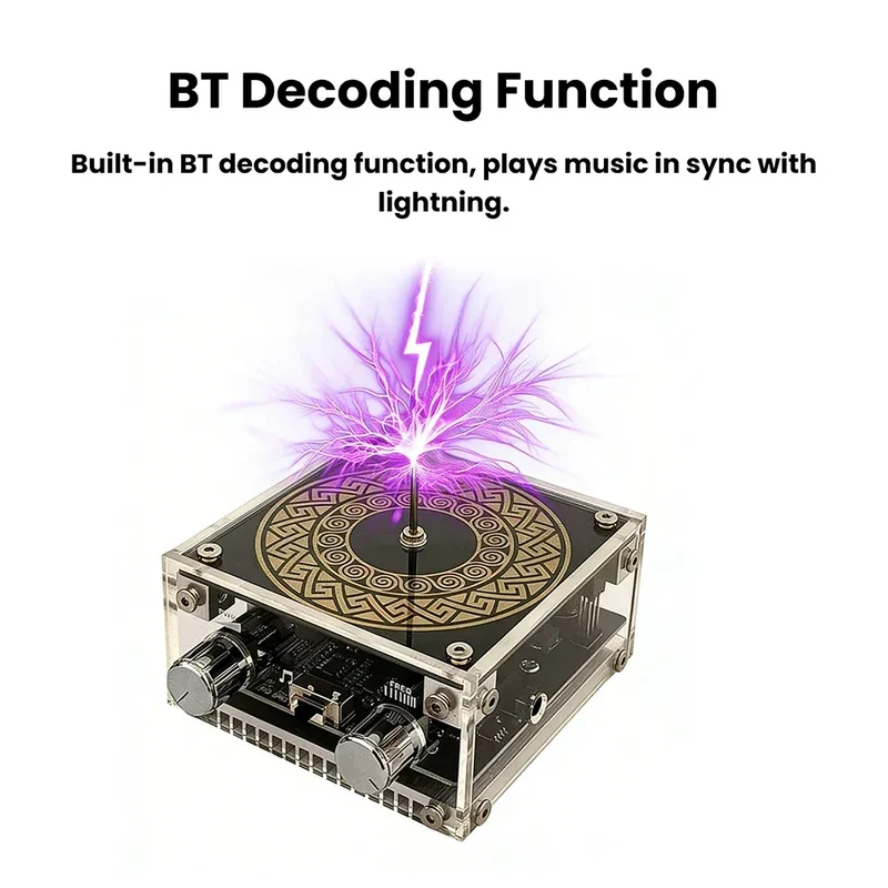 Mini Tesla Coil with Bluetooth Music Sync Adjustable Arc Length Touchable Safe Low-Voltage Design RGB Light Show